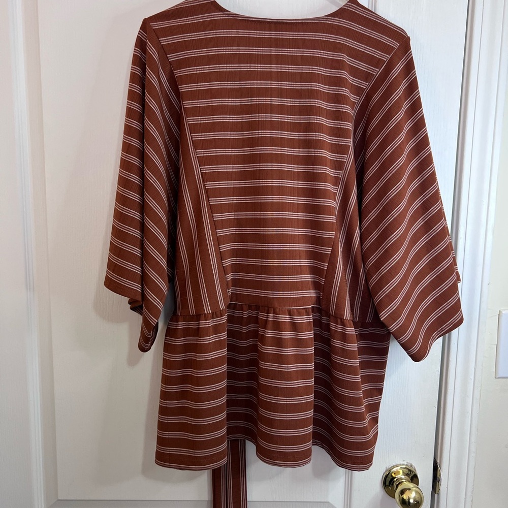 Ann Taylor Rust Stripe Wrap Tie Blouse - Picture 6 of 12